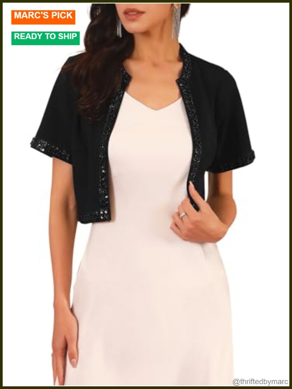 Womens Beaded Sequin Bolero Shrug Cardigan Open Front Rhinestone Evening